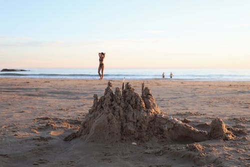 Selective Focus of Sand Castle on Sea Shore 