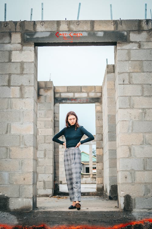 Stylish Woman in Checkered Pants 