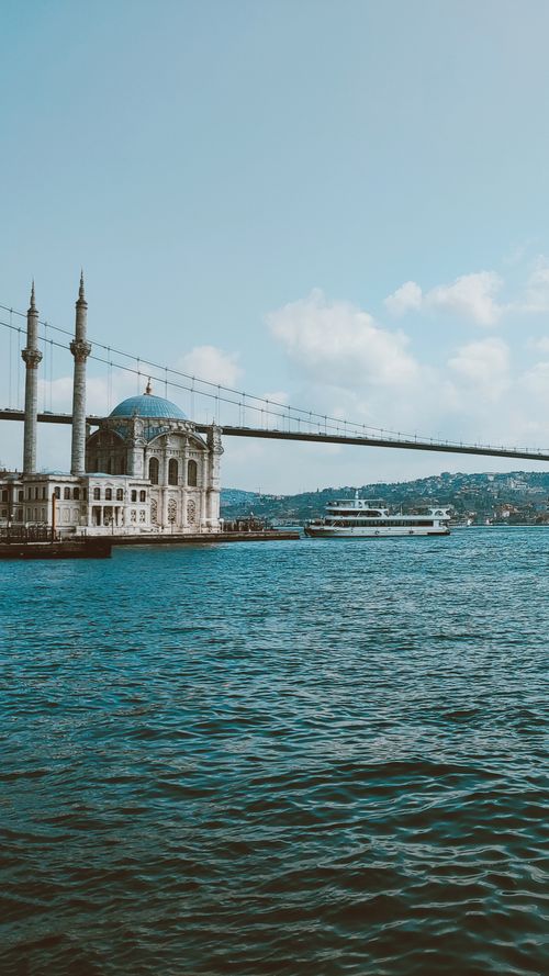 Free Beautiful image of Ortaköy Mosque by the Bosphorus Bridge, capturing Turkey's historic charm. Stock Photo