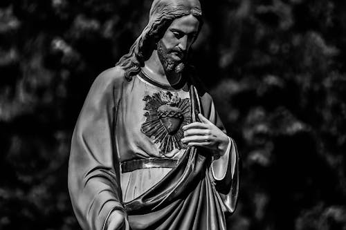 Monochrome Photo of Jesus Christ Statue 