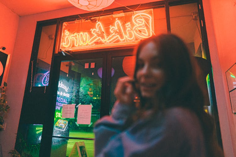 Woman Leaving A Restaurant 