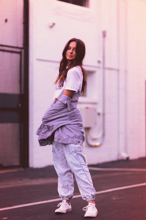 Stylish Woman in Blue Denim Jeans