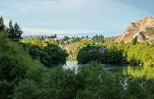 Greenery, River and Mountains in Distance 