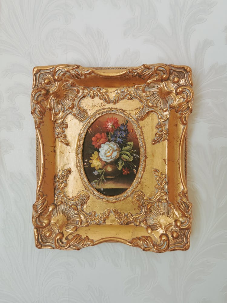 Flowers Painting In Golden Frame