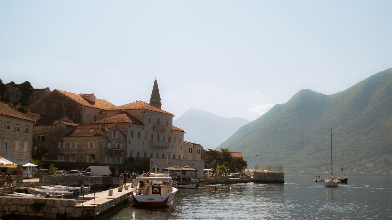 Perast waterfront on the Bay of Kotor, Montenegro