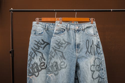 Free 
Hanged Denim Pants on a Clothes Rack Stock Photo