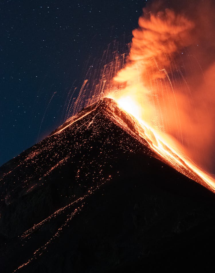 Close Up Shot Of An Erupting Volcano