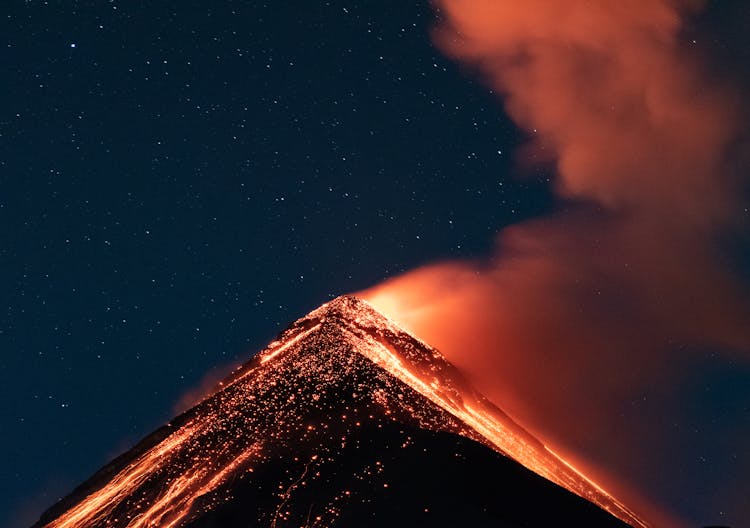 
A Volcano Erupting At Night