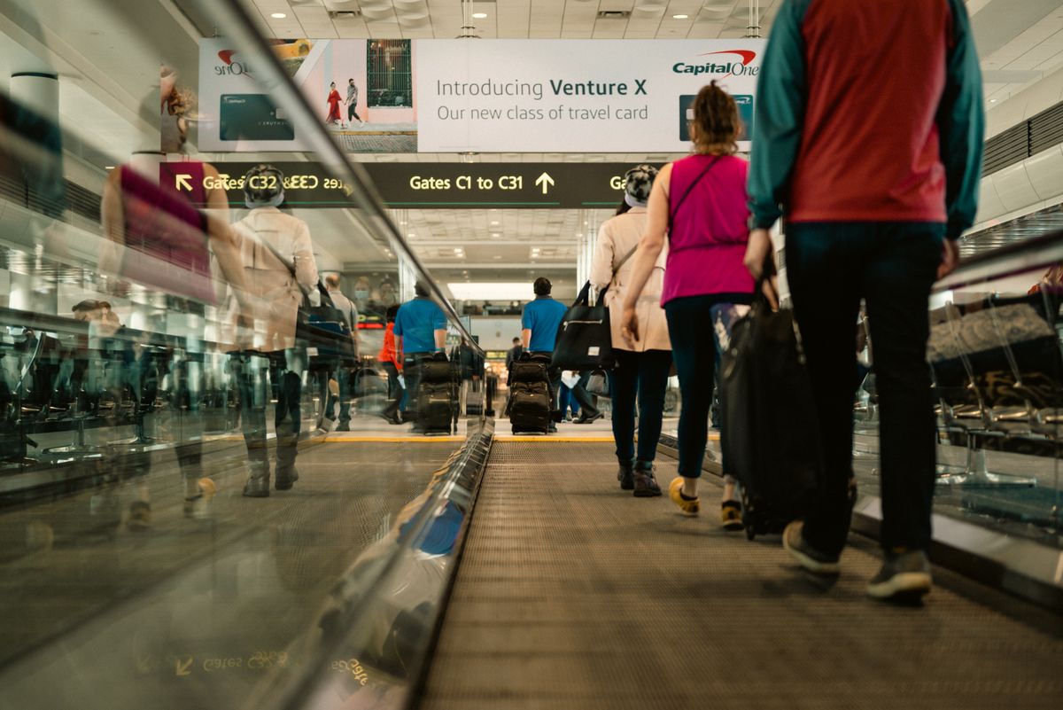 Airport terminal moving walk horizontal passenger circulation