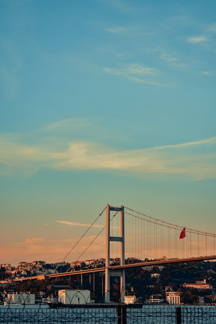 Suspension Bridge Under A Blue Sky