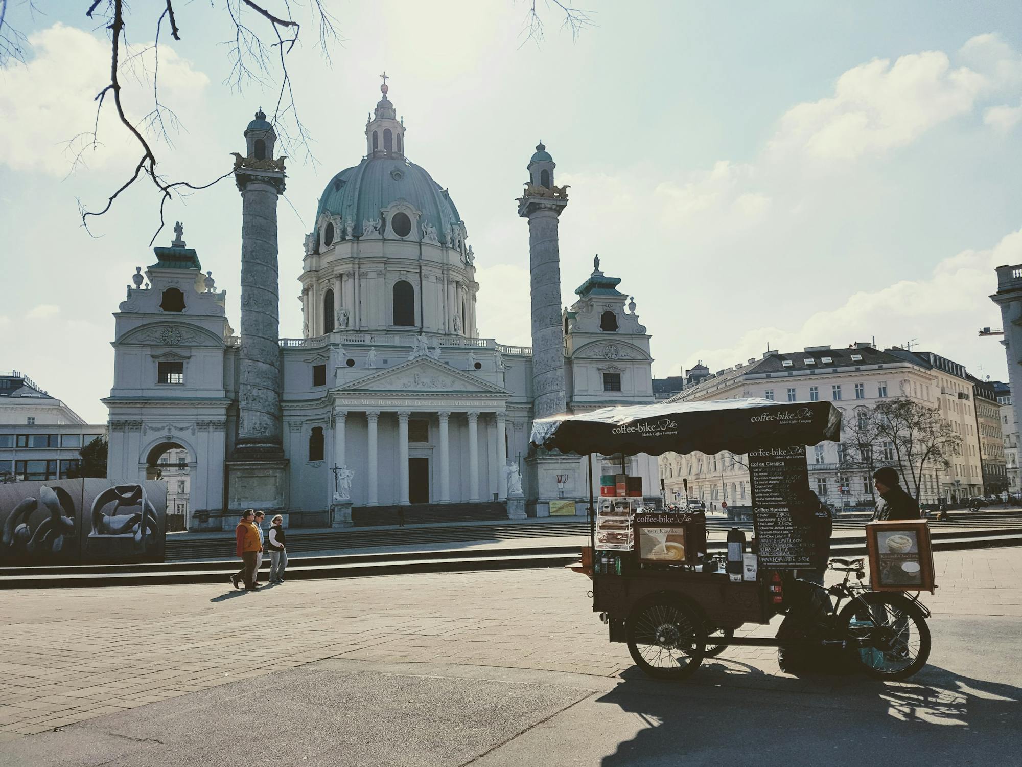 mobile Coffee Cart in front of Karlskirche in Vienna, Austria