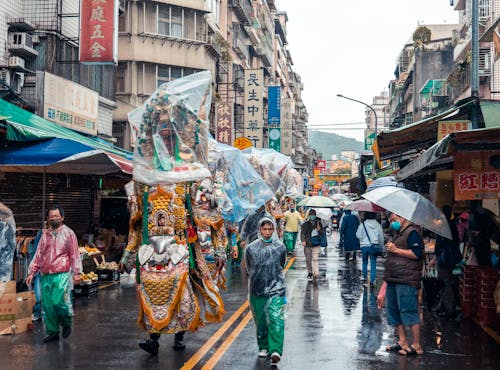 Parade through City in Rain