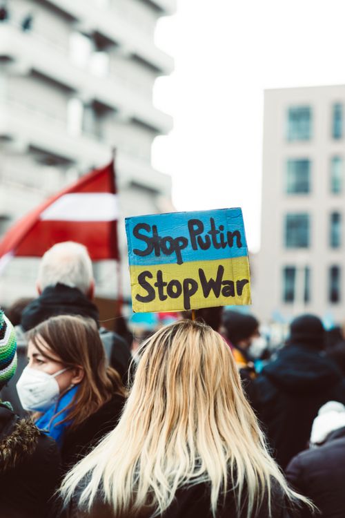 Free Crowd gathers with placards advocating nonviolence at an outdoor protest rally. Stock Photo