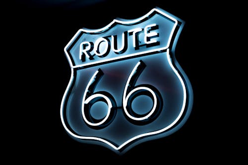 Free White and Blue Route 66 Logo Stock Photo
