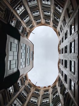 Unique view of the architectural masterpiece Casa Milà in Barcelona by Antoni Gaudí.