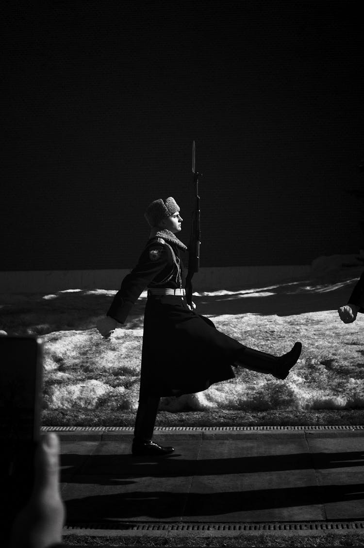 Soldier Marching Holding A Gun 