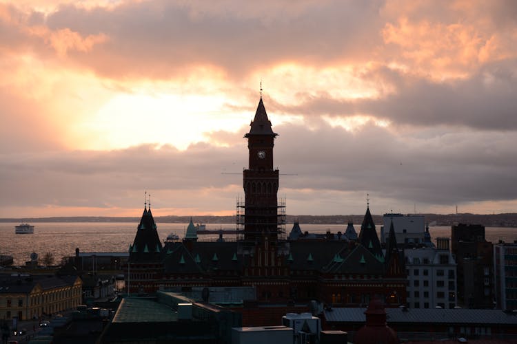 Helsingborg City Hall Against The Sky At Dusk, Sweden