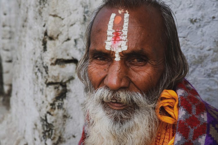 Elderly Man With Tilak On His Forehead 