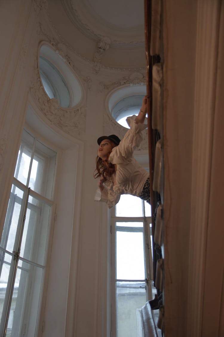 Woman Posing At Old Staircase