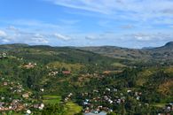 Breathtaking aerial view of Fianarantsoa's lush highlands, showcasing rural landscapes and rolling hills in Madagascar.
