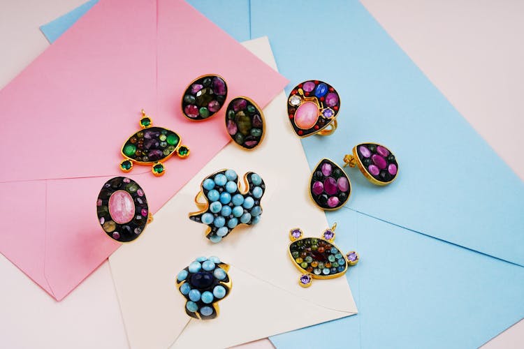 Colorful Jewelry On Envelopes