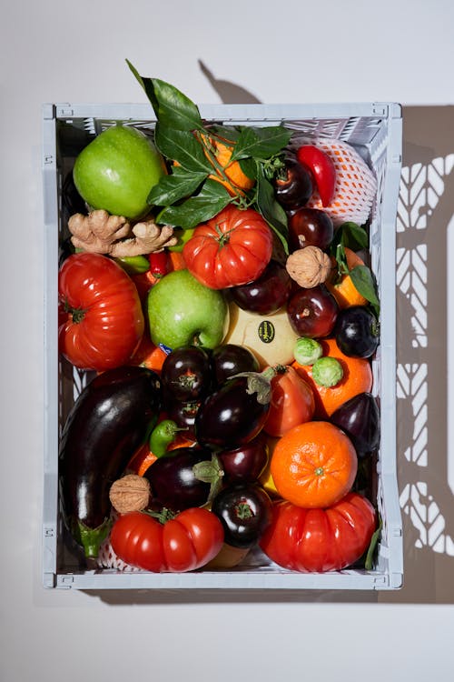 Basket Full of Colorful Fruits and Vegetables