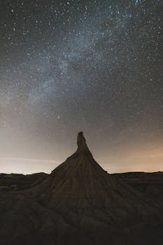 Captivating view of the Milky Way illuminating Bardenas Reales in Navarra, Spain.