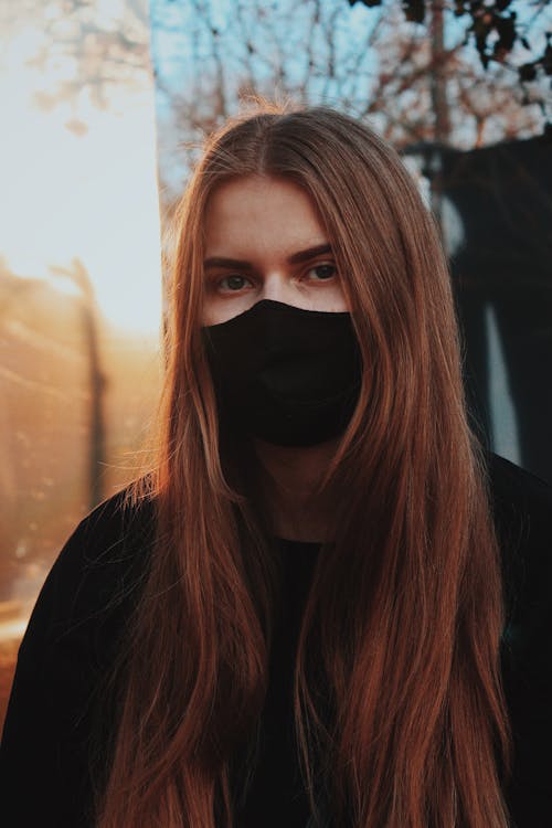 Woman Wearing Black Face Mask