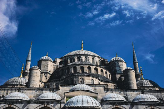 Blue Mosque under a clear sky in Istanbul. A prime example of Ottoman architecture.