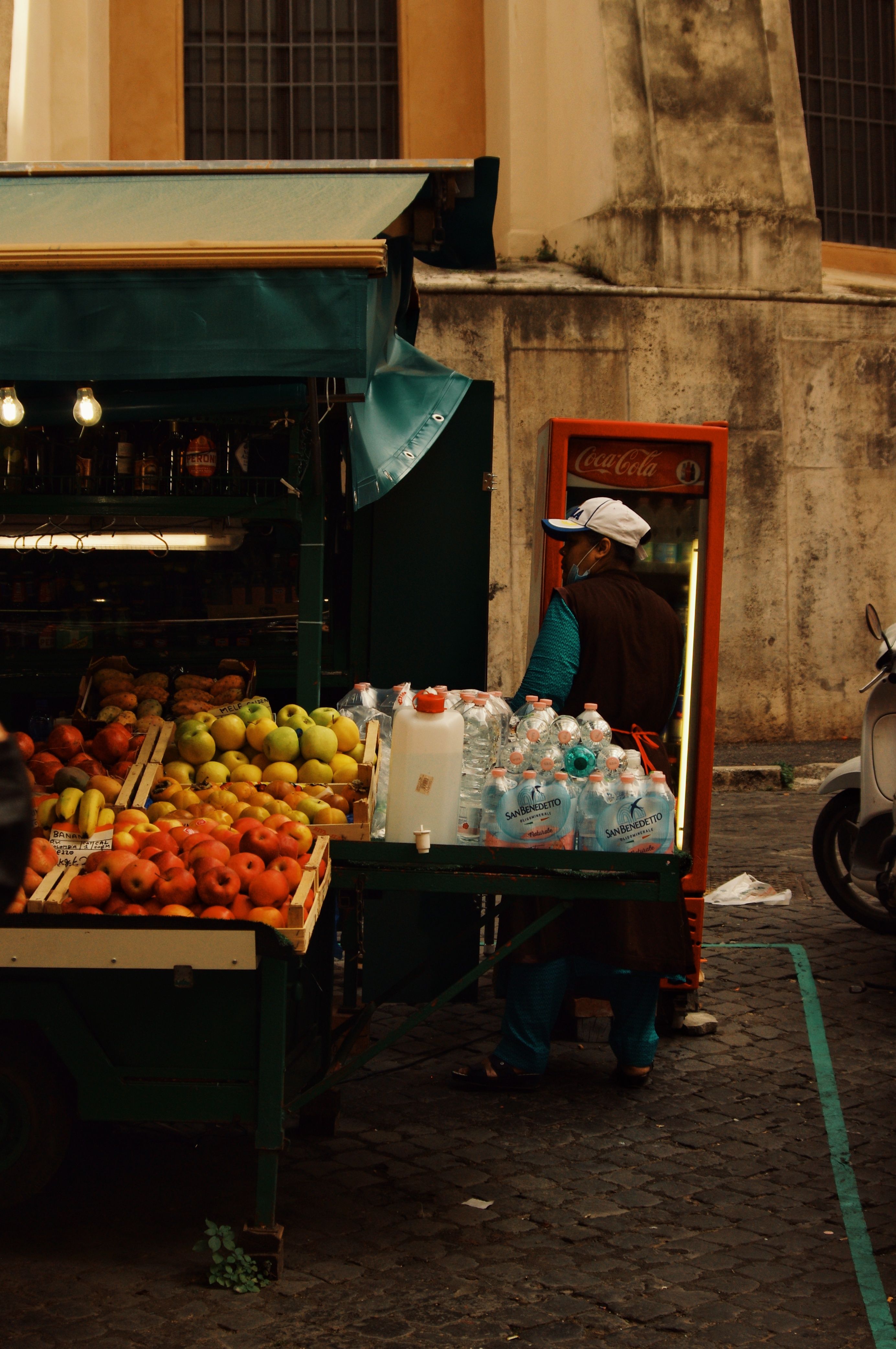 Rome street market colorful stalls morning