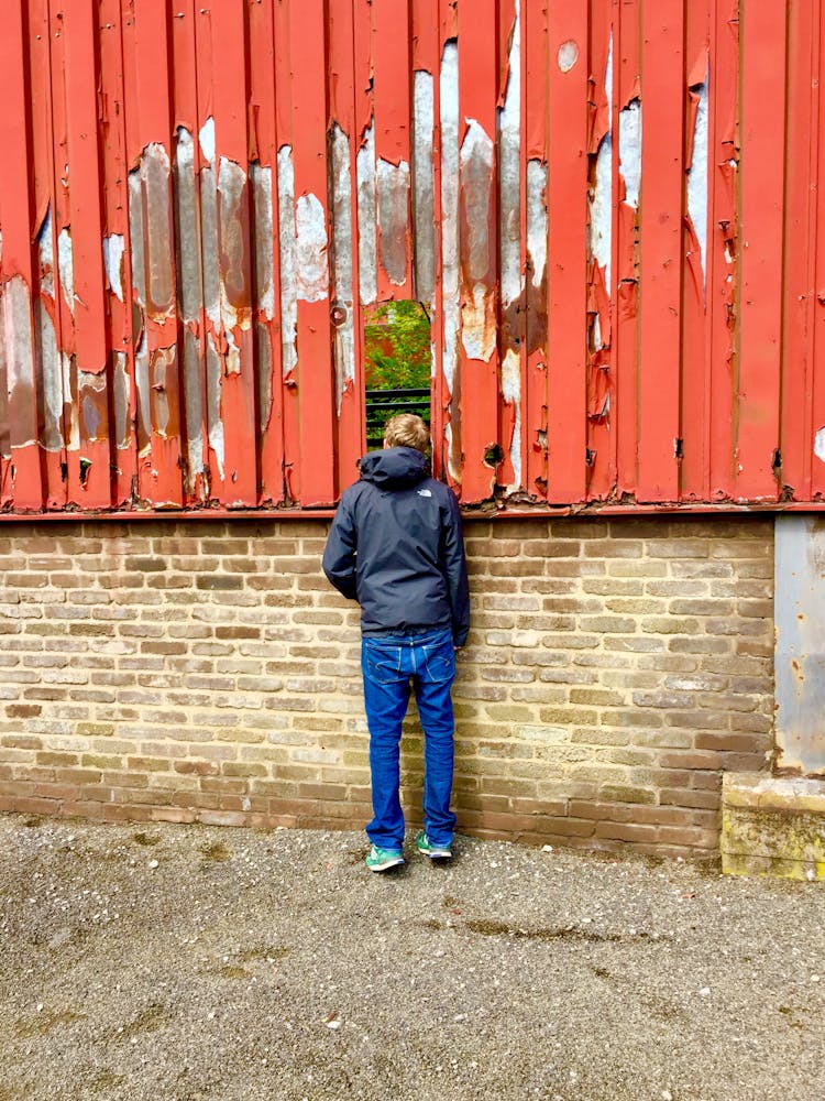 Man Looking Over The Broken Fence