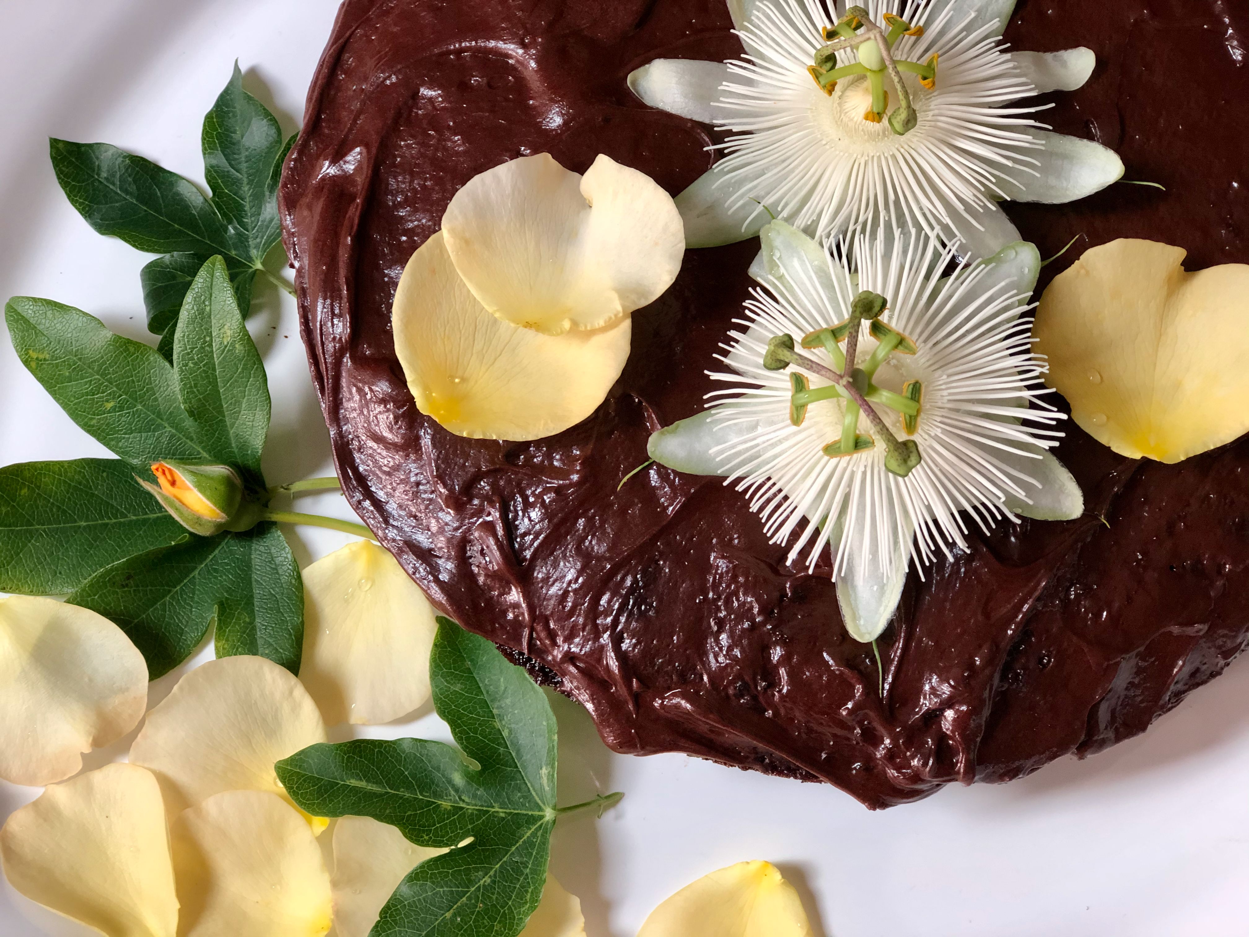 Flower Decoration on Chocolate Cake