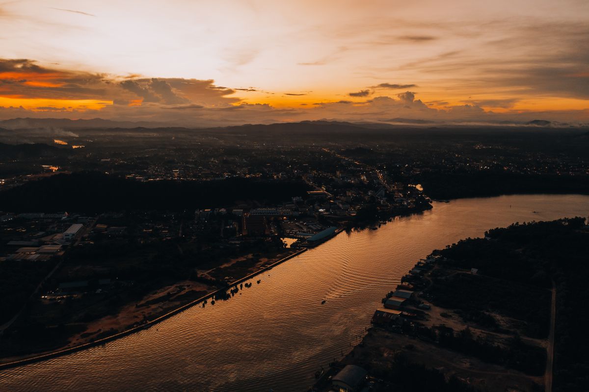 Dramatic sunset captured from drone altitude
