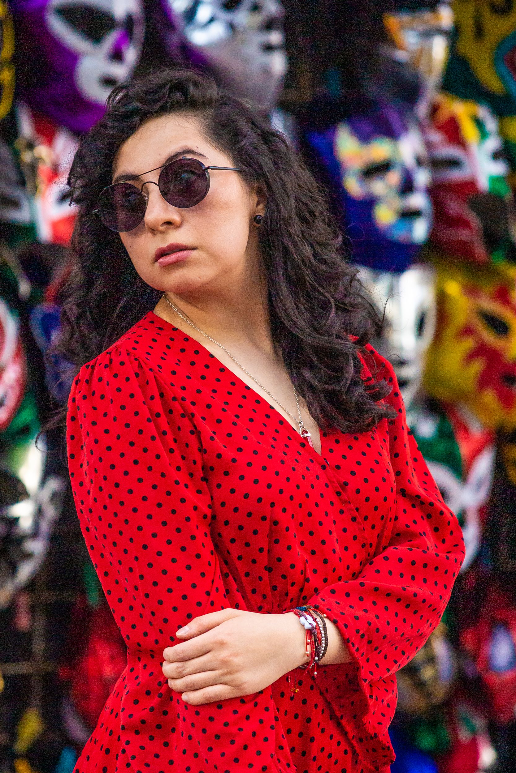 A Woman Wearing a Red Polka Dot Dress · Free Stock Photo