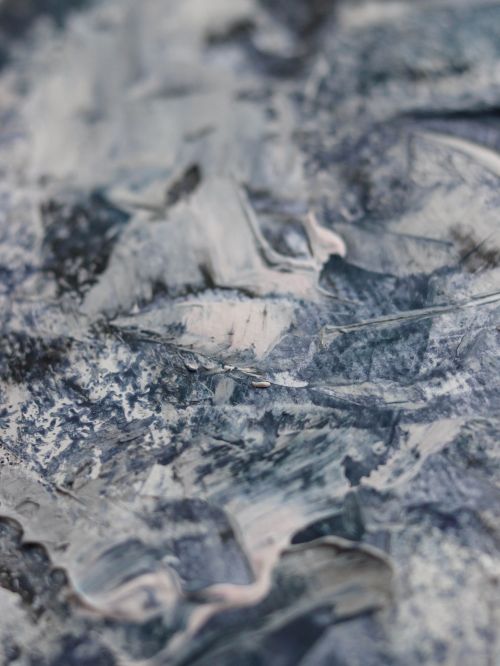 Free Close-up of a textured abstract painting in blue and gray tones. Stock Photo