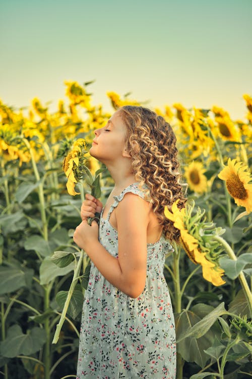 Kostnadsfri bild av blommig klänning, fält, flicka