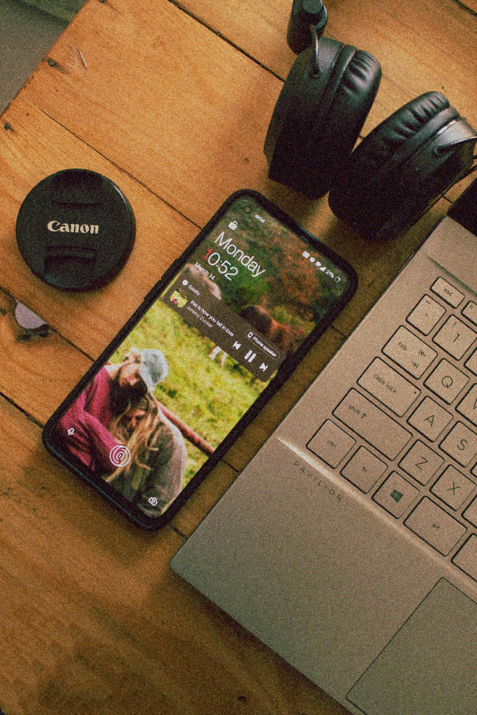 Technology items arranged clearly on a table