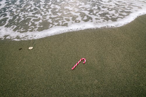 免费 在沙滩上的白色和红色圣诞糖果 素材图片
