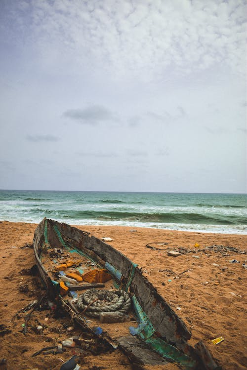 Free stock photo of abandoned, beach, boat Stock Photo