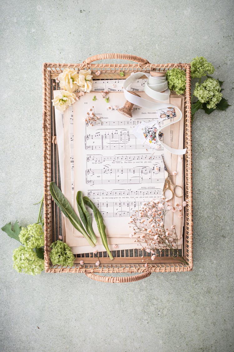 Music Sheets In Brown Basket