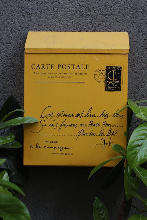 Free Yellow Post Box with French Text Stock Photo