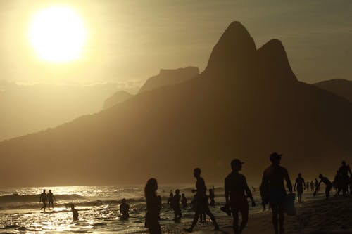 Sea and People on Coastline