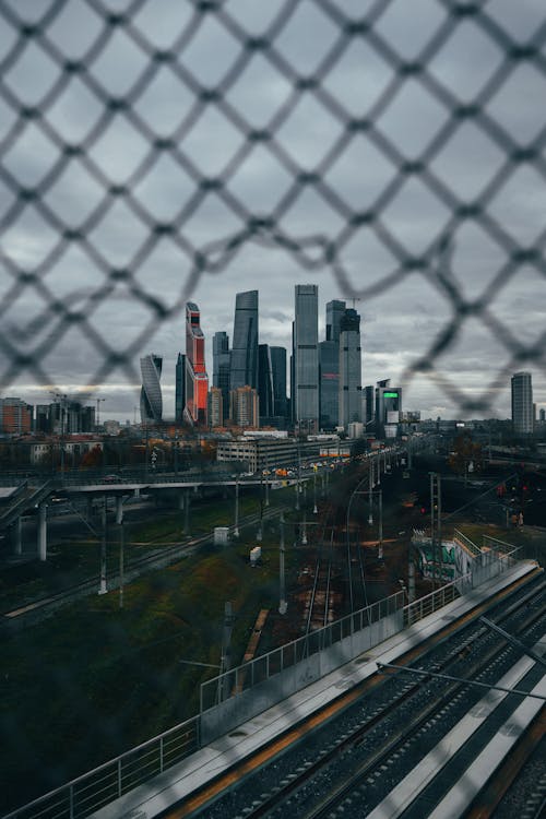 Moscow Skyscrapers behind Fence Net
