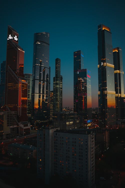 Skyscrapers in City of Moscow Russia by Sunset 