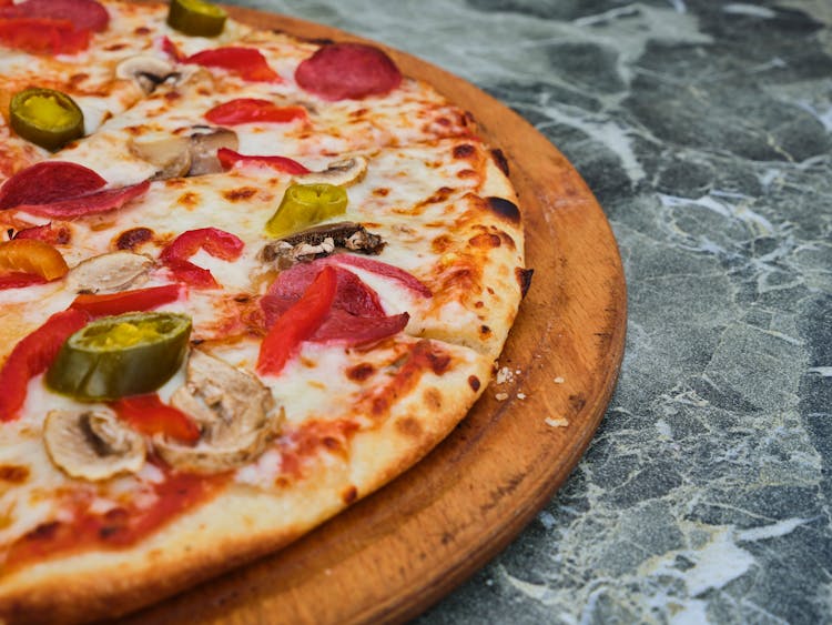 Pizza On Wooden Tray