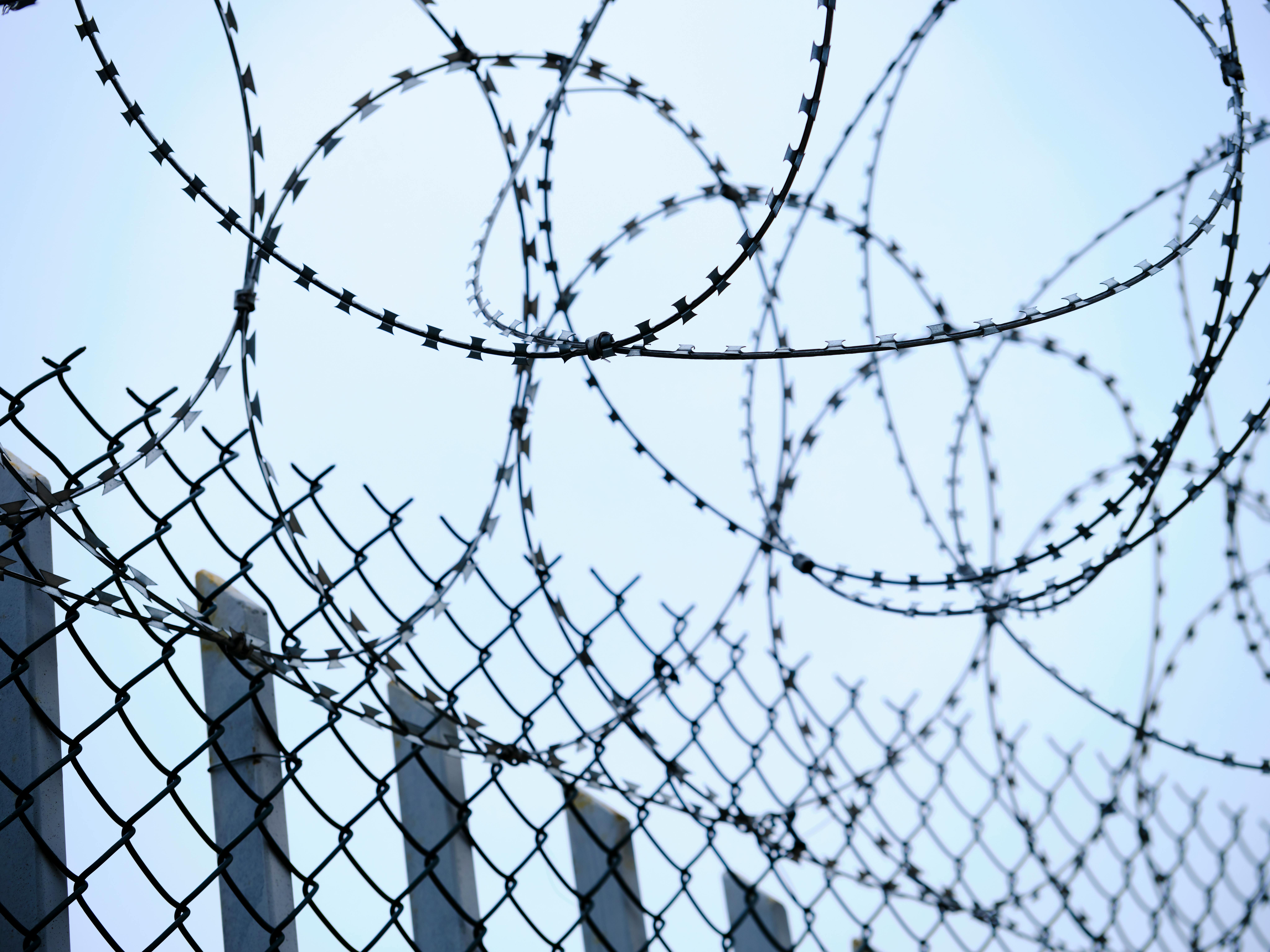 chain link fence and barbed wires