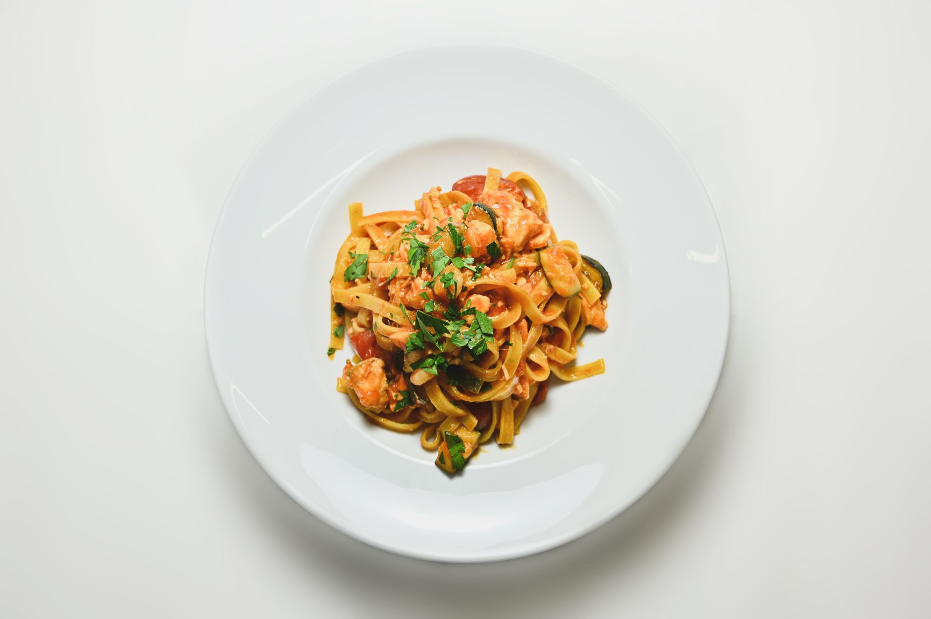 Fettuccine in lobster broth with shrimp and crabmeat