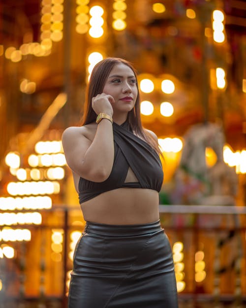 A Woman in Black Crop Top