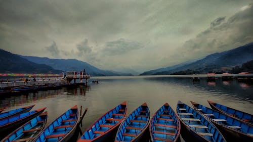 Phewa lake view of boat pokhara nepal 