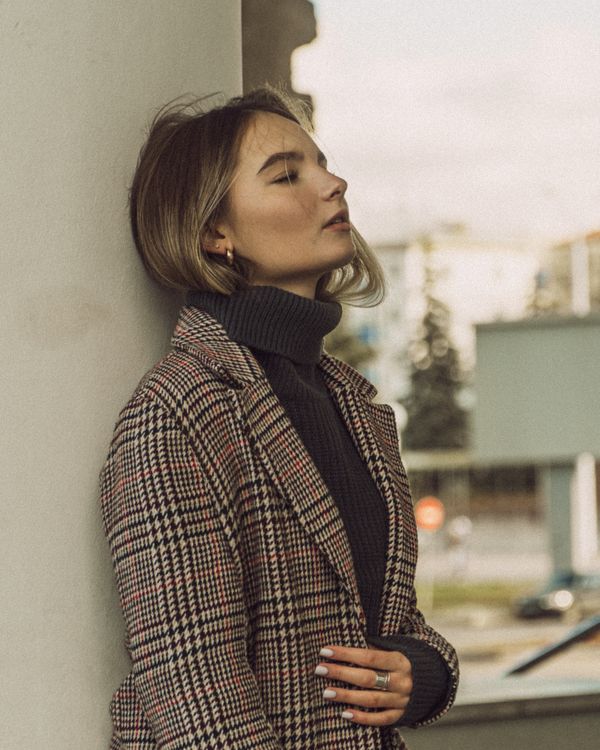 Plaid wool coat with black jeans
